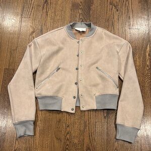 Fate Tan and Gray Bomber Jacket with Ribbed Accents size small